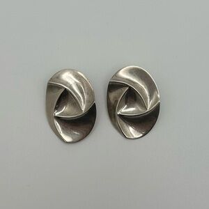 Vintage Sterling Silver Abstract Clip on Earrings